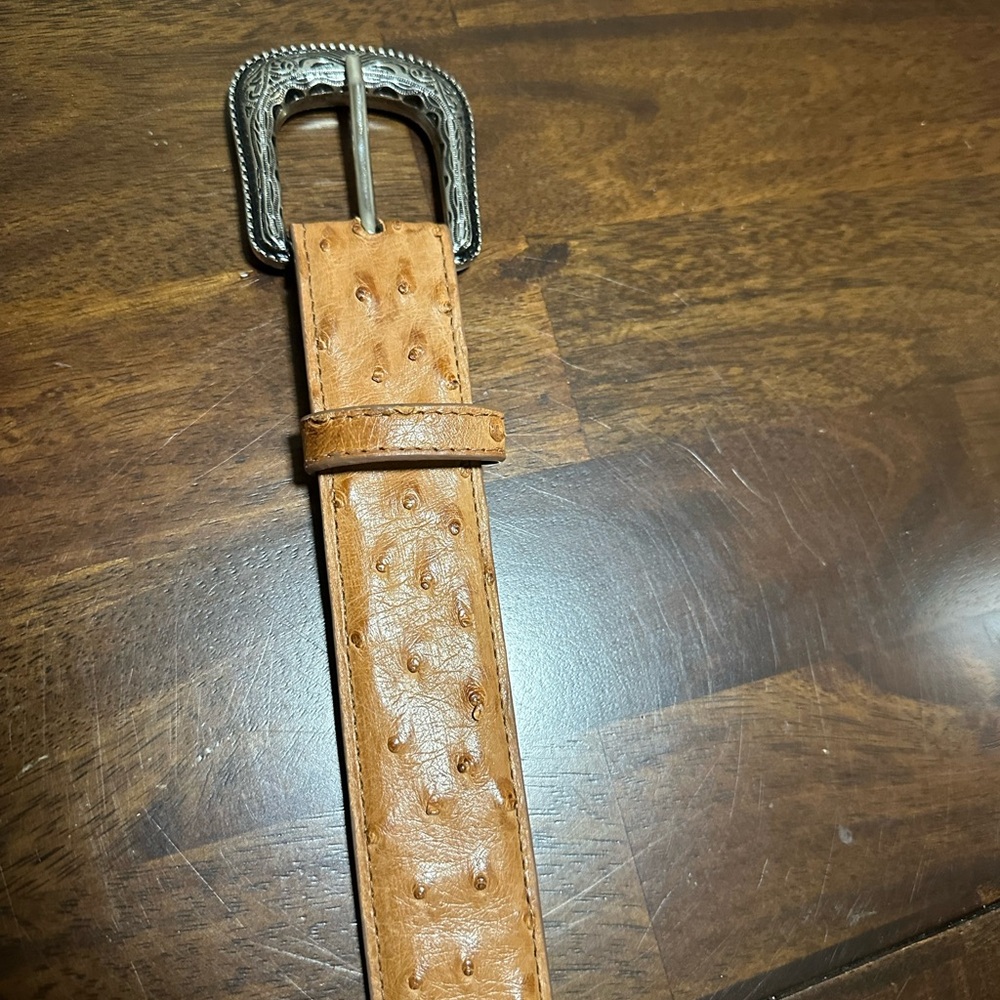 Tan Leather Belt with Silver Buckle